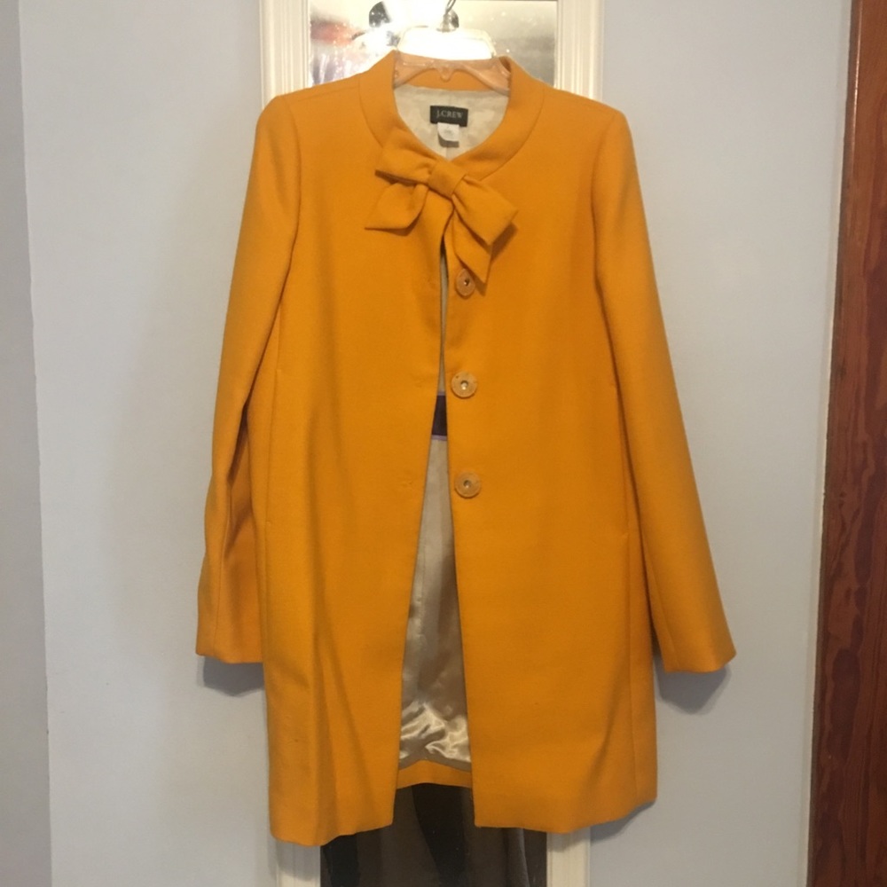 Beautiful mustard bow collar Jcrew dress coat